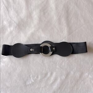 Vintage Black Elastic Fabric Leather Belt Disco Retro